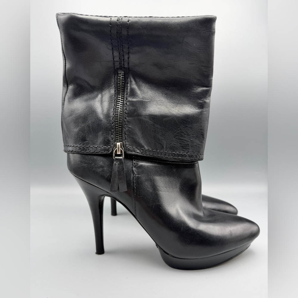 Nine West Black Leather Ankle Boots Platform Heel Size 8